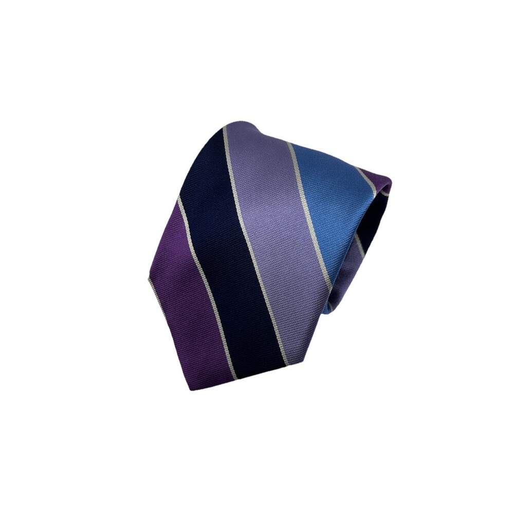Brooks Brothers Purple Blue White Striped Pure Silk Men's Neck Tie 58.25"x 3.5"